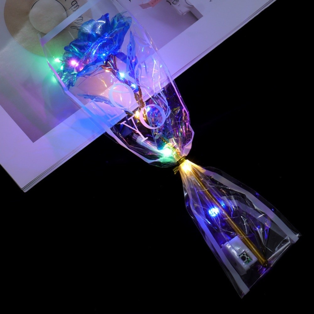Photography Lighting Simulation - Glowing Gold Foil Rose Flower LED