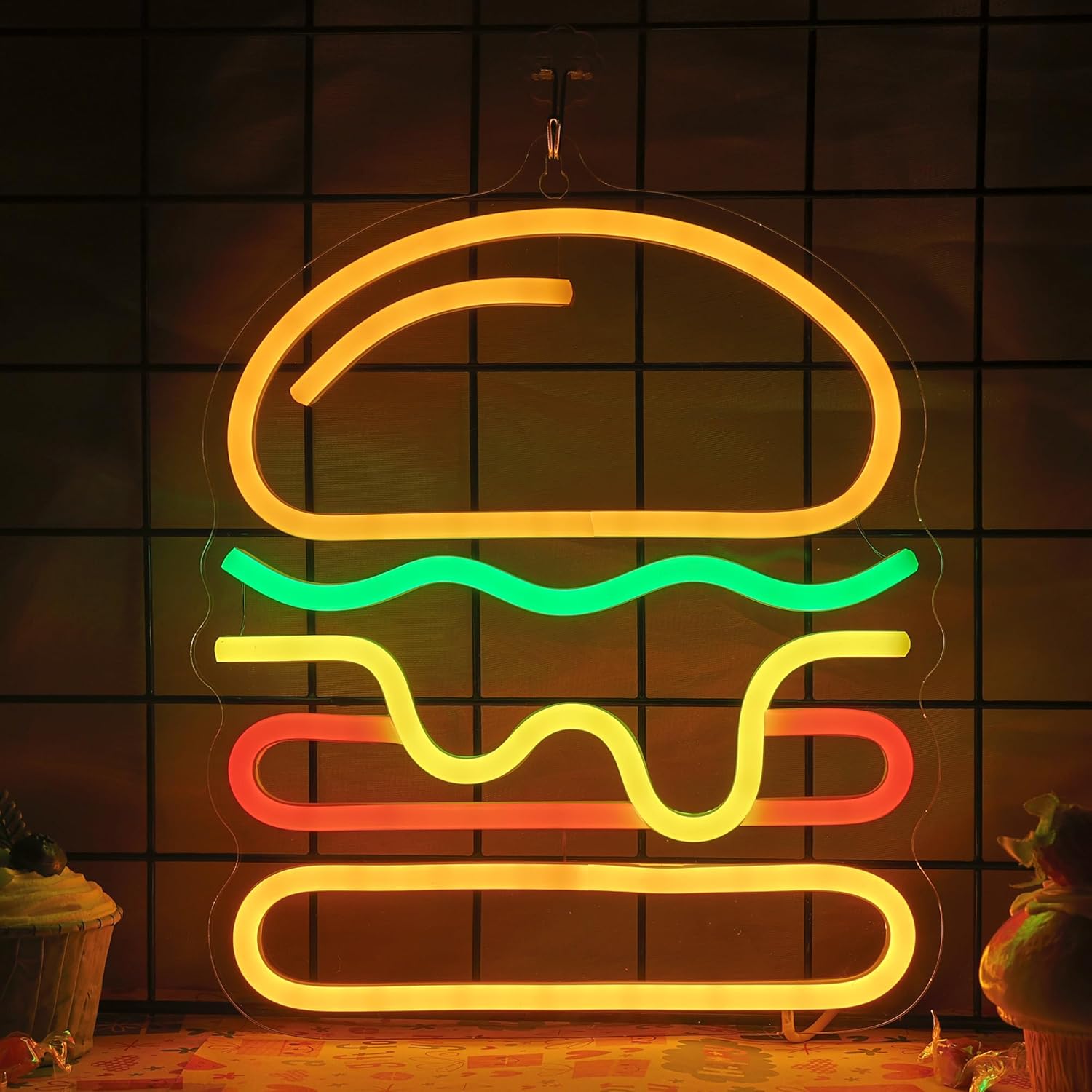 Burger Neon Sign with Layered  - Photography Lighting For Food ulasan dan harga