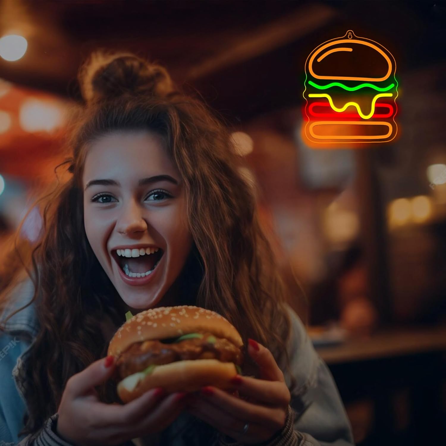 Burger Neon Sign with Layered  - Photography Lighting For Food ulasan dan harga