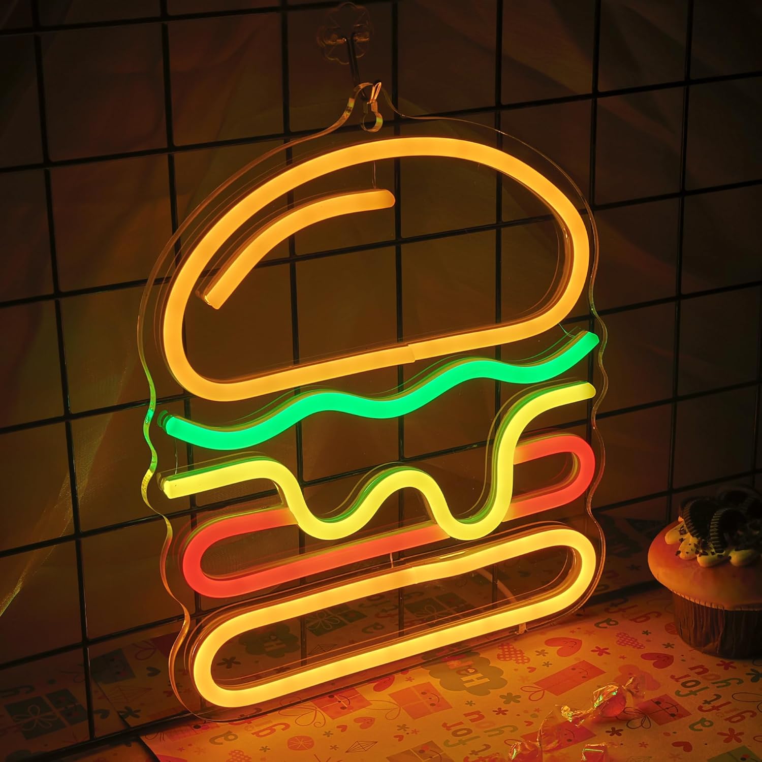 Burger Neon Sign with Layered  - Photography Lighting For Food ulasan dan harga